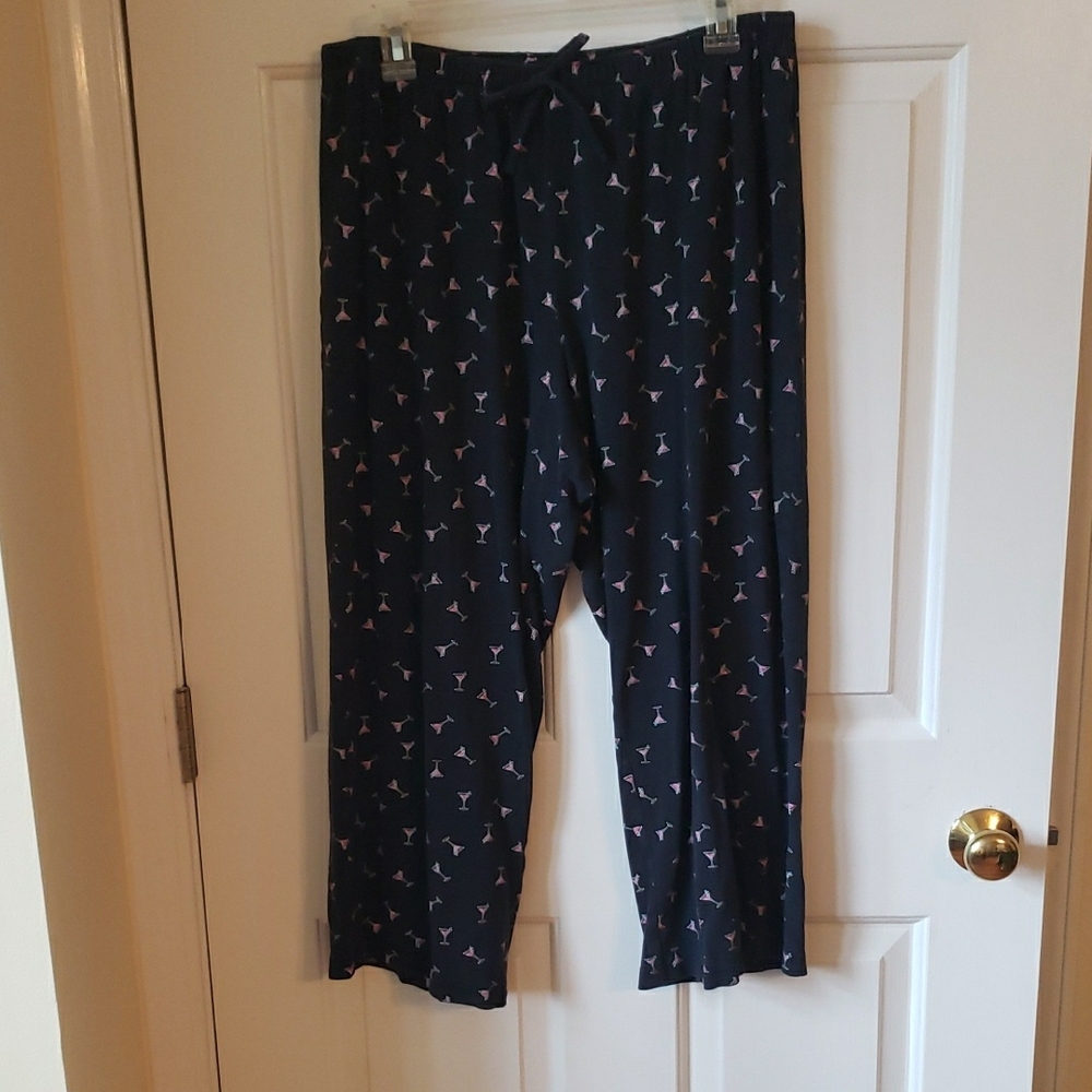 Martini PJ Pants- Black with Martini Glass Print Size: L